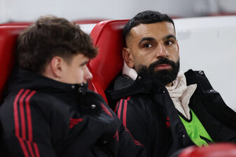 LIVERPOOL, ENGLAND - DECEMBER 03: Mohamed Salah of Liverpool looks on form the bench prior to the Premier League match between Liverpool and Sunderland at Anfield on December 03, 2025 in Liverpool, En
