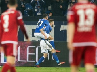 Schalkes Guido Burgstaller jubelt mit Alessandro Schöpf (21) über seinen Treffer zum 1:0-Endstand. Foto: Bernd Thissen Schalkes Guido Burgstaller jubelt mit Alessandro Schöpf (21) über seinen Treffer zum 1:0-Endstand. Foto: Bernd Thissen