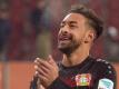 Diese Zahl sticht am 21. Spieltag heraus: Karim Bellarabi von Bayer Leverkusen erzielte gegen den FC Augsburg das 50 000. Tor in der Geschichte der Fußball-Bundesliga. Foto: Stefan Puchner