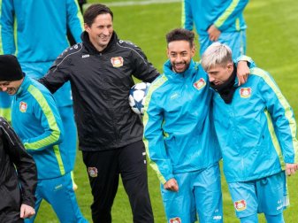 Strahlende Gesichter beim Abschlusstraining von Bayer. Foto: Marius Becker Strahlende Gesichter beim Abschlusstraining von Bayer. Foto: Marius Becker