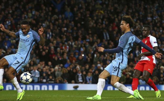 Leroy Sané trifft zum 5:3 gegen Monaco. Foto: Dave Thompson