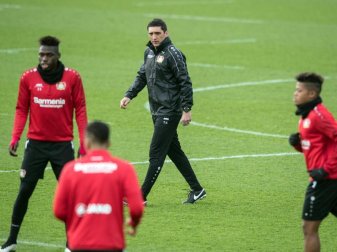 Tayfun Korkut (M) steht bei seinem Debüt als Trainer von Bayer Leverkusen gleich unter Erfolgsdruck. Foto: Federico Gambarini Tayfun Korkut (M) steht bei seinem Debüt als Trainer von Bayer Leverkusen gleich unter Erfolgsdruck. Foto: Federico Gambarini