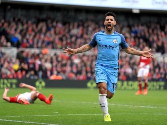 Sergio Aguero feiert sein Tor zum 2:0 für Manchester City im Spiel gegen den FC Middlesbrough. Foto: Mike Egerton Sergio Aguero feiert sein Tor zum 2:0 für Manchester City im Spiel gegen den FC Middlesbrough. Foto: Mike Egerton