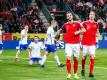 Marko Arnautovic (l) jubelt über sein Tor zum 1:0 für Österreich. Foto: Expa/Johann Groder/APA