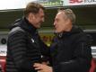 Leipzigs Trainer Ralph Hasenhüttl (l) und Trainer Christian Streich vom SC Freiburg schätzen einander. Foto: Patrick Seeger