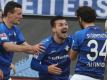 Darmstadts Jerome Gondorf (M) feiert seinen Treffer zum 2:1 gegen Schalke. Foto: Thomas Frey