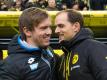 BVB-Coach Thomas Tuchel (r) und Hoffenheims Trainer Julian Nagelsmann haben großen Respekt voreinander. Foto: Bernd Thissen