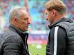 Idealbesetzung: Die Cheftrainer von Freiburg und Leipzig, Christian Streich (l) und Ralph Hasenhüttl. Foto: Jan Woitas
