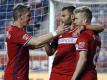 Bastian Schweinsteiger (l) und seine Teamkollegen von Chicago Fire feiern den Sieg. Foto: Nam Y. Huh