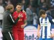 Leipzigs Trainer Ralf Hasenhüttl (l) wird nächste Saison wohl ohne Davie Selke (M.) auskommen müssen. Foto: Soeren Stache