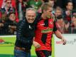 Nils Petersen (r) ist mit SC-Trainer Christian Streich sehr zufrieden. Foto: Patrick Seeger