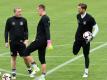 Kevin Trapp (r.) mit Bernd Leno und Andreas Köpke (l.)