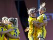 Schwedens Frauen bejubeln die 1:0-Führung gegen Russland. Foto: Carl Sandin/Bildbyran via ZUMA Wire