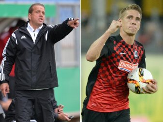 Familientreffen im DFB-Pokal: Trainer Andreas Petersen (l) trifft mit dem BSV Rehden auf den SC Freiburg mit Sohn Nils Petersen. Foto: dpa Familientreffen im DFB-Pokal: Trainer Andreas Petersen (l) trifft mit dem BSV Rehden auf den SC Freiburg mit Sohn Nils Petersen. Foto: dpa