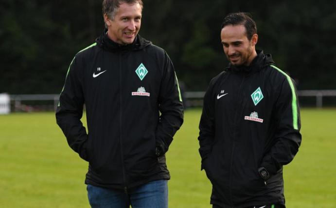 Alexander Nouri (r.) und Frank Baumann äußerten sich vor dem Saisonstart zuversichtlich. Foto: David Hecker/dpa