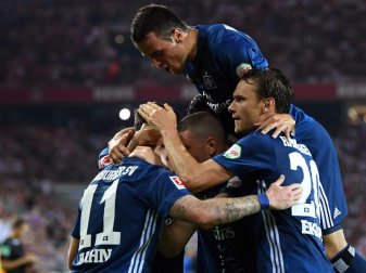 Tabellenführer: Die HSV-Profis bejubeln den Sieg über den 1. FC Köln. Foto: Federico Gambarini Tabellenführer: Die HSV-Profis bejubeln den Sieg über den 1. FC Köln. Foto: Federico Gambarini