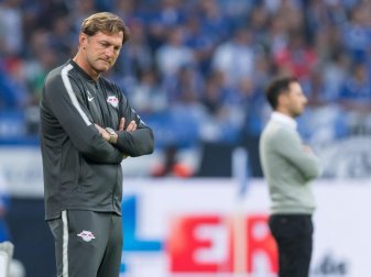 Enttäuscht: RB-Coach Ralph Hasenhüttl (l) beim 0:2 seiner Mannschaft auf Schalke. Foto: Guido Kirchner Enttäuscht: RB-Coach Ralph Hasenhüttl (l) beim 0:2 seiner Mannschaft auf Schalke. Foto: Guido Kirchner