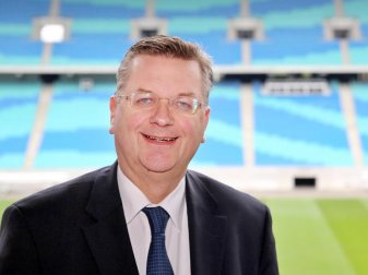 DFB-Präsident Reinhard Grindel in der Red-Bull-Arena in Leipzig. Foto: Jan Woitas DFB-Präsident Reinhard Grindel in der Red-Bull-Arena in Leipzig. Foto: Jan Woitas