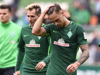 Gebeutelt: Nach der Niederlage auf Schalke schleichen die Bremer Izet Hajrovic (M) und Robert Bauer (r) vom Platz. Foto: Carmen Jaspersen Gebeutelt: Nach der Niederlage auf Schalke schleichen die Bremer Izet Hajrovic (M) und Robert Bauer (r) vom Platz. Foto: Carmen Jaspersen