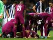 Manchester Citys Ilkay Gündogan liegt nach einem Foul im Spiel gegen West Bromwich Albion verletzt auf dem Platz. Foto: David Davies