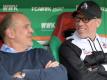 FC-Sportdirektor Jörg Schmadtke (l) und Trainer Peter Stöger sind zuversichtlich vor dem Spiel gegen Belgrad. Foto: Stefan Puchner