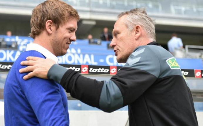 Trainer Julian Nagelsmann trifft mit 1899 Hoffenheim am Sonntag auf Trainer Christian Streich mit dem SC Freiburg. Foto: Uwe Anspach