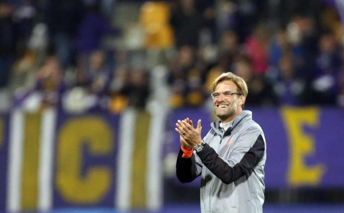 Liverpools Trainer Jürgen Klopp freute sich über das 7:0 in Maribor. Foto: Darko Bandic