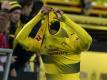 Zum Trikot raufen: BVB-Angreifer Pierre-Emerick Aubameyang wartet seit 476 Minuten auf einen Treffer. Foto: Bernd Thissen