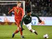 Der Belgier Kevin De Bruyne (l) im Duell um den Ball mit Mexikos Carlos Vela. Dirk Waem/BELGA Foto: Dirk Waem