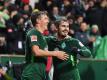 Besiegten Hannover 96 quasi im Alleingang: Werders Max Kruse (l) und Fin Bartels. Foto: Carmen Jaspersen