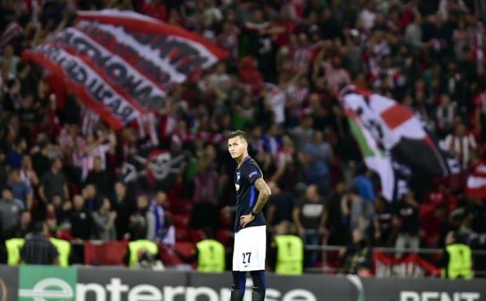 Hertha-Stürmer Davie Selke war nach der Niederlage in Bilbao frustriert. Foto: Alvaro Barrientos