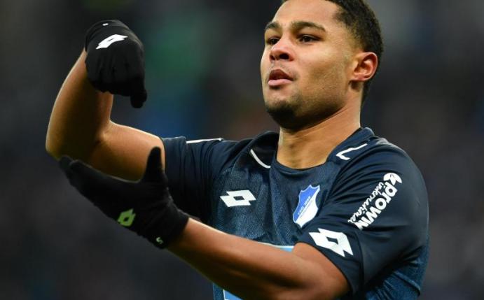 Hoffenheims Serge Gnabry jubelt seinem sehenswerten Treffer. Foto: Uwe Anspach