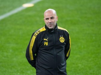 BVB-Trainer Peter Bosz steht im Estadio Santiago Bernabéu unter Druck. Foto: Bernd Thissen