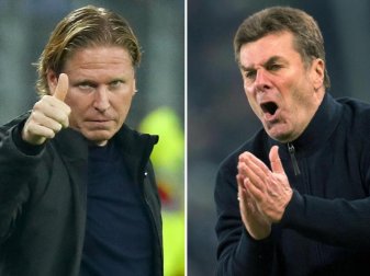Die Teams von HSV-Trainer Markus Gisdol (l) und Gladbach-Coach Dieter Hecking treffen aufeinander. Foto: C. Charisius/B. Thissen Die Teams von HSV-Trainer Markus Gisdol (l) und Gladbach-Coach Dieter Hecking treffen aufeinander. Foto: C. Charisius/B. Thissen