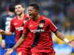 Leverkusens Leon Bailey bejubelt seinen Treffer mit der Hacke gegen Hoffenheim. Foto: Uwe Anspach