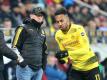 Stürmer Pierre-Emerick Aubameyang (r) könnte von BVB-Trainer Peter Stöger gegen Freiburg begnadigt werden. Foto: Thomas Frey