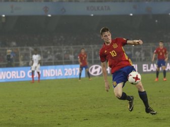 Sergio Gomez im Trikot der spanischen U17-Auswahl. Foto: Anupam Nath