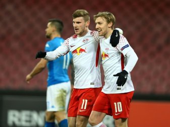 Bei Timo Werner (l) und Emil Forsberg war der Jubel groß Bei Timo Werner (l) und Emil Forsberg war der Jubel groß