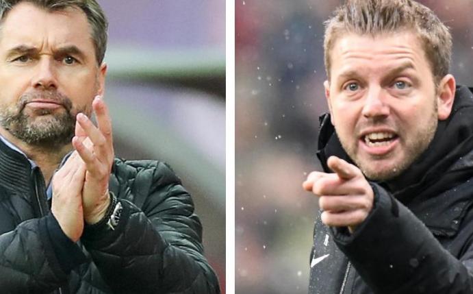 HSV-Trainer Bernd Hollerbach (l) und Bremens Coach Florian Kohfeldt treffen mit ihren Teams im 108. Nordderby aufeinander. Foto: Jan Woitas