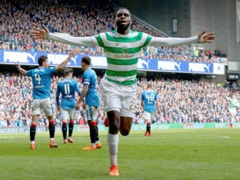Celtics Odsonne Edouard besiegelt mit seinem Tor zum 3:2 den Siegtreffer im Derby gegen die Glasgow Rangers. Foto: Jeff Holmes/PA Wire Celtics Odsonne Edouard besiegelt mit seinem Tor zum 3:2 den Siegtreffer im Derby gegen die Glasgow Rangers. Foto: Jeff Holmes/PA Wire