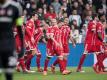 Die Spieler von Bayern München feiern das Tor zum 1:0 gegen Besiktas Istanbul durch Thiago. Foto: Sven Hoppe