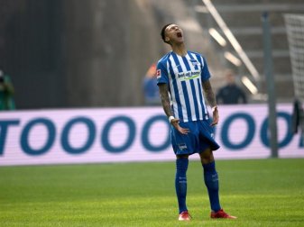 Davie Selke hat mit seinem Treffer gegen den FC Köln das 1000. Bundesligator für Hertha BSC markiert. Foto: Ralf Hirschberger