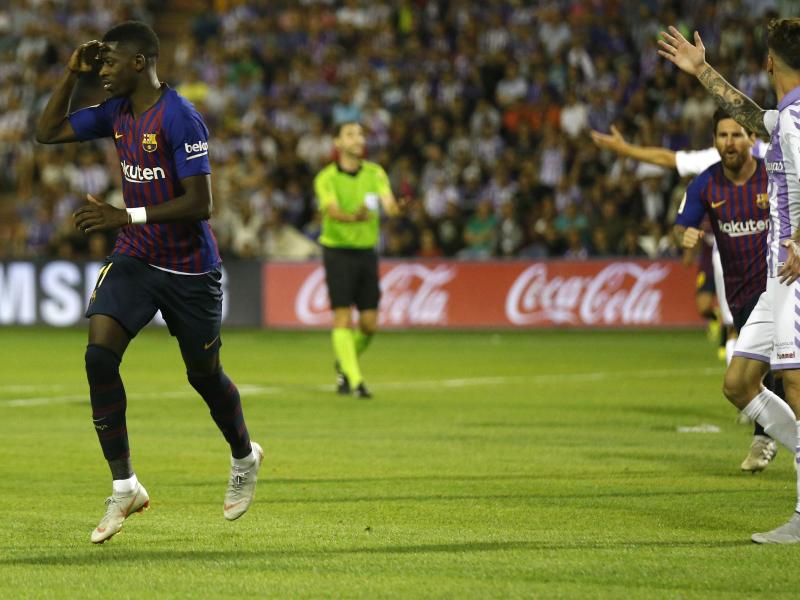 Barcelonas Ousmane Dembelé jubelt über seinen Treffer zum 1:0. Foto: Andrea Comas/AP