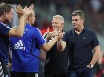 Jubelte über das 4:0 in Nürnberg, warnte aber auch: HSV-Trainer Dieter Hecking (r). Foto: Daniel Karmann Jubelte über das 4:0 in Nürnberg, warnte aber auch: HSV-Trainer Dieter Hecking (r). Foto: Daniel Karmann