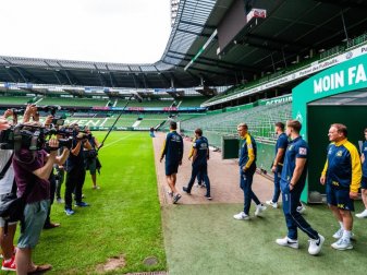 Die Spieler von Atlas Delmenhorst besichtigen das Bremer Weserstadion. Foto: Philipp Schulze Die Spieler von Atlas Delmenhorst besichtigen das Bremer Weserstadion. Foto: Philipp Schulze