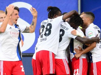 Die Hamburger bejubeln den Sieg gegen den VfL Bochum. Foto: Daniel Bockwoldt Die Hamburger bejubeln den Sieg gegen den VfL Bochum. Foto: Daniel Bockwoldt