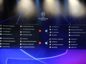 Die Anzeige mit den Gruppen nach der Auslosung. Foto: Daniel Cole/AP Die Anzeige mit den Gruppen nach der Auslosung. Foto: Daniel Cole/AP