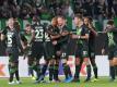 Die Wolfsburger bejubeln das Tor zum 1:0 gegen den FC Oleksandriya. Foto: Peter Steffen