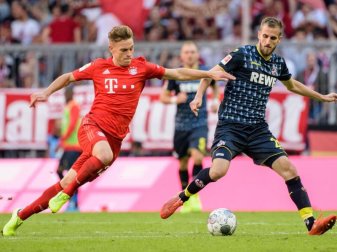 Ist von der Qualität des Bayern-Kaders überzeugt: Joshua Kimmich (l) in Aktion gegen Dominick Drexler vom FC Köln. Foto: Matthias Balk Ist von der Qualität des Bayern-Kaders überzeugt: Joshua Kimmich (l) in Aktion gegen Dominick Drexler vom FC Köln. Foto: Matthias Balk