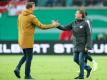 Ralf Rangnick (r) lobte Julian Nagelsmann (l) als das «größte deutsche Trainertalent». Foto: Jan Woitas